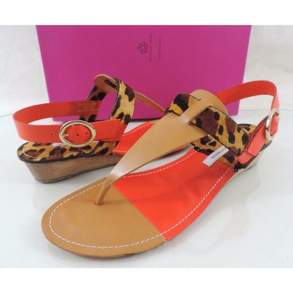 Diane Von Furstenberg Darling T-Strap Thong Wedge Sandal Leopard - Picture 7 of 12